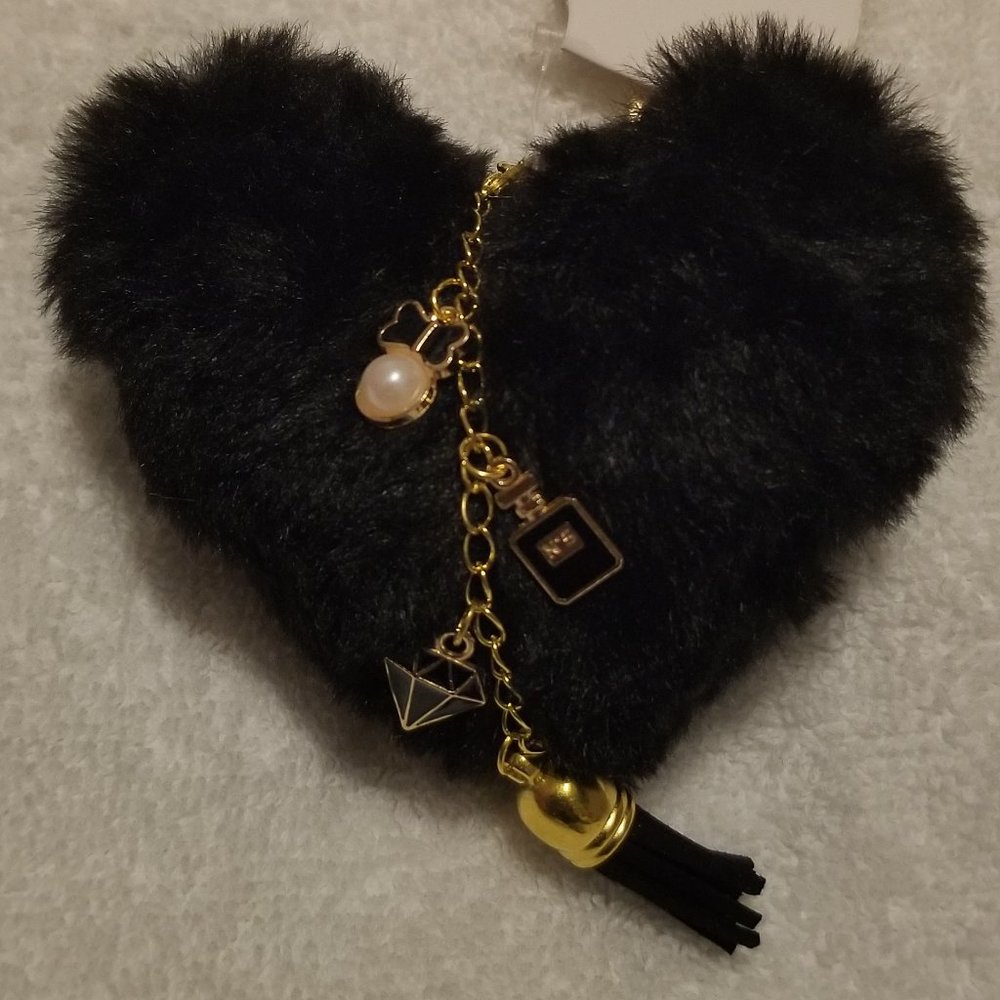 Heart Pom Pom Keychain with Charms
